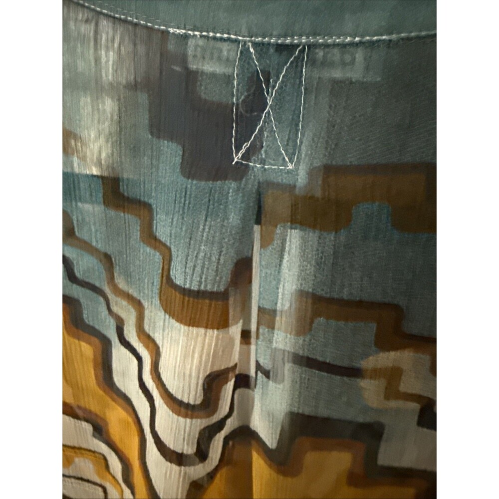 Anthropologie Daniel Rainn Large Sheer Blouse Southwestern Vibe Roll Tab Flowy - Picture 6 of 6
